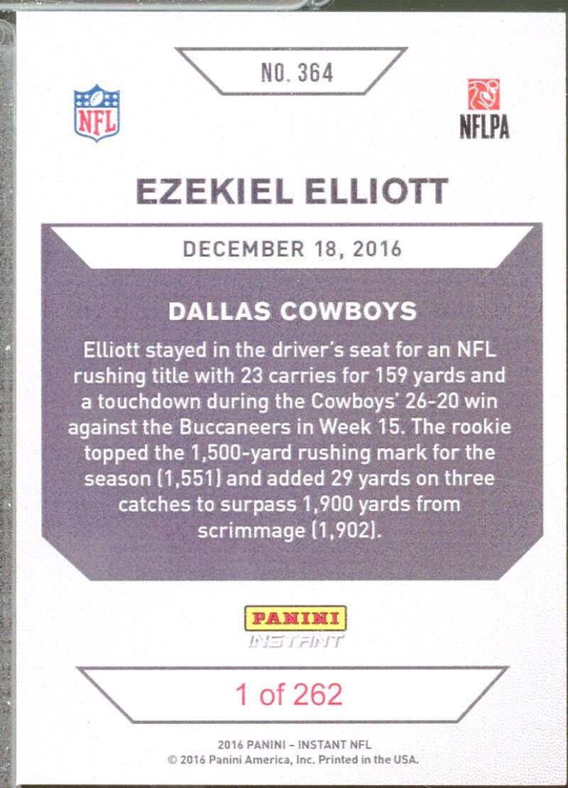 Ezekiel Elliott Rookie Card 2016 Panini Instant #364  Image 2