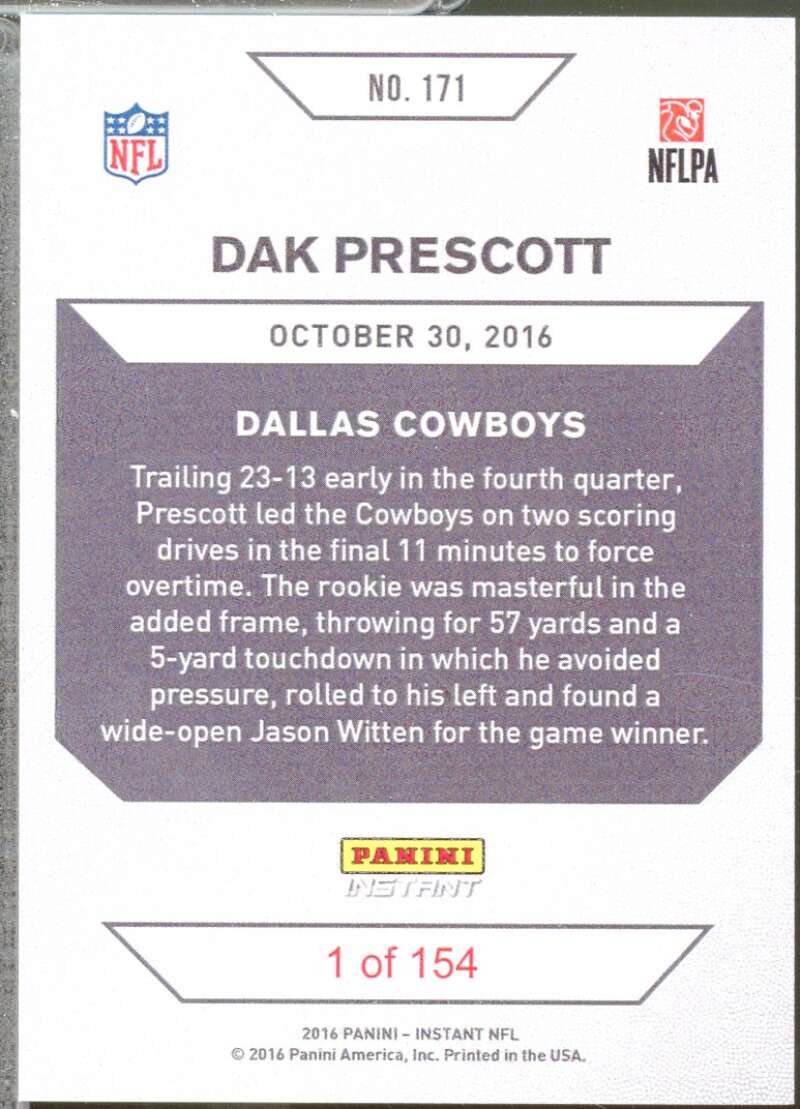 Dak Prescott Rookie Card 2016 Panini Instant #171  Image 2