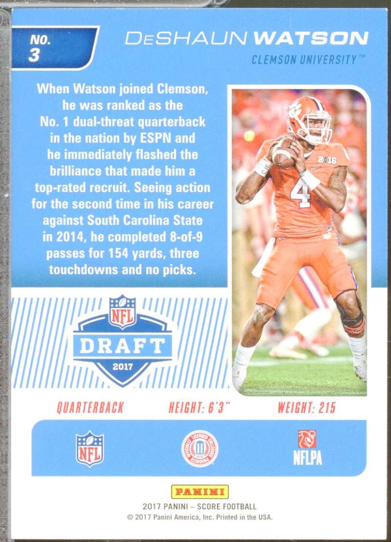 Deshaun Watson Rookie Card 2017 Score NFL Draft #3  Image 2