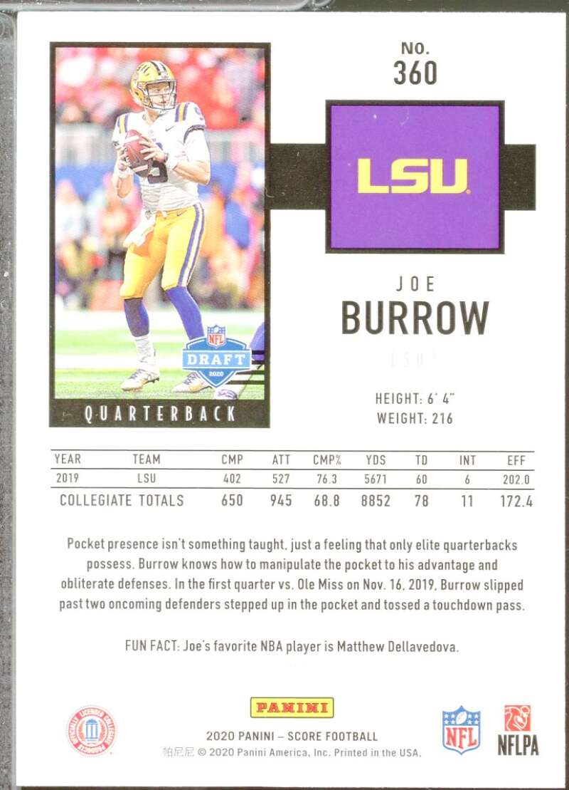 Joe Burrow Rookie Card 2020 Score #360  Image 2