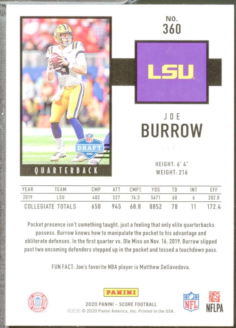 Joe Burrow Rookie Card 2020 Score #360  Image 2