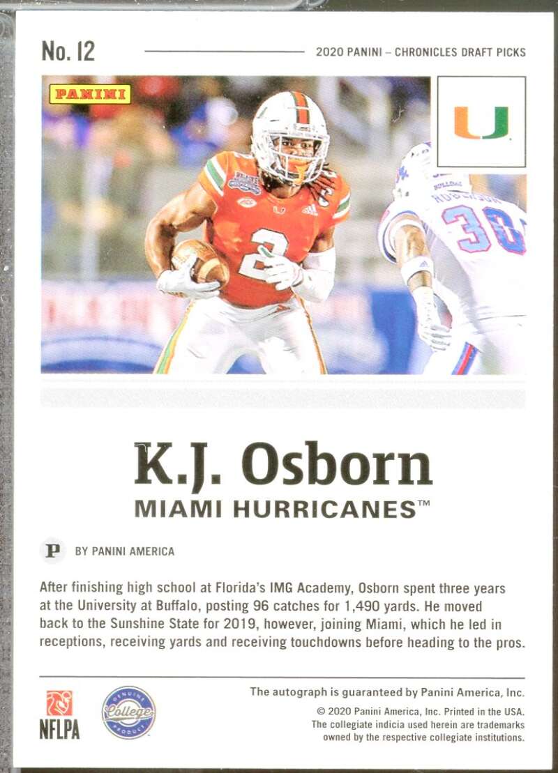 K.J. Osborn Rookie Card 2020 Panini Chronicles Draft Picks Signatures #12  Image 2
