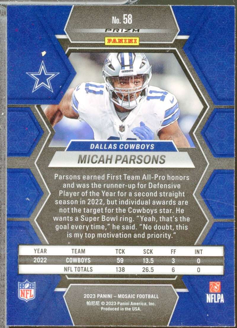 Micah Parsons Card 2023 Panini Mosaic Mosaic Green #58  Image 2
