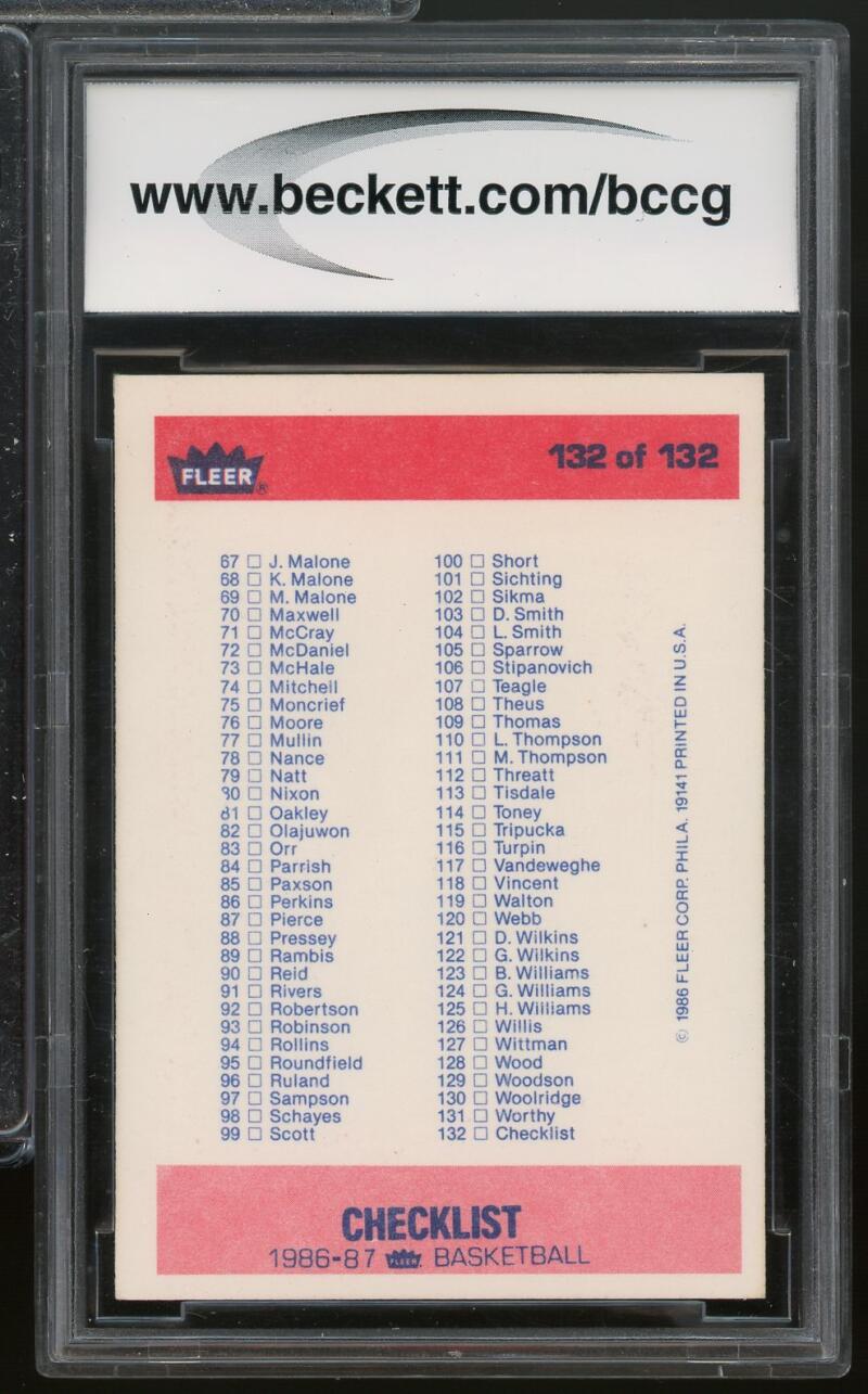 1986-87 Fleer #132 Checklist Card 1-132 BGS BCCG 9 Near Mint+ Image 2