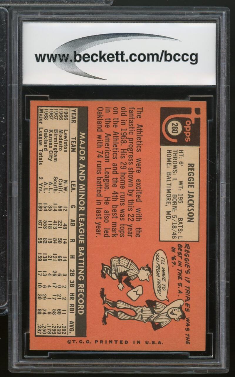 1969 Topps #260 Reggie Jackson Rookie Card BGS BCCG 9 Near Mint+ Image 2