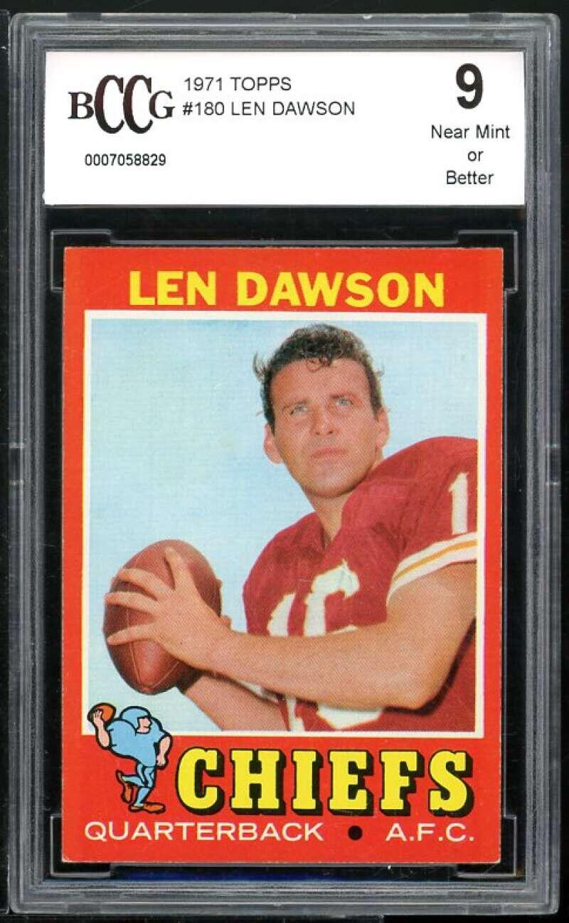 1971 Topps #180 Len Dawson Card BGS BCCG 9 Near Mint+ Image 1