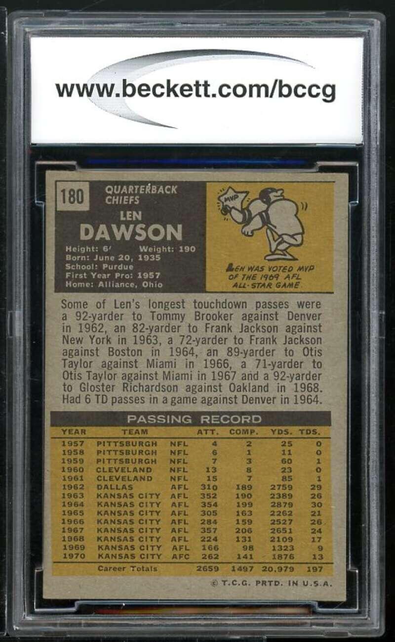 1971 Topps #180 Len Dawson Card BGS BCCG 9 Near Mint+ Image 2