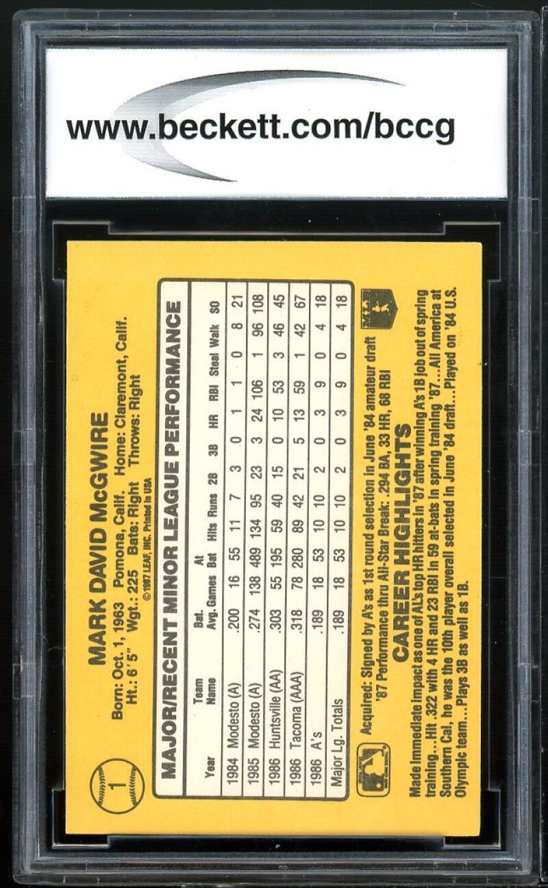 1987 Donruss The Rookies #1 Mark Mcgwire Rookie Card BGS BCCG 10 Mint+ Image 2