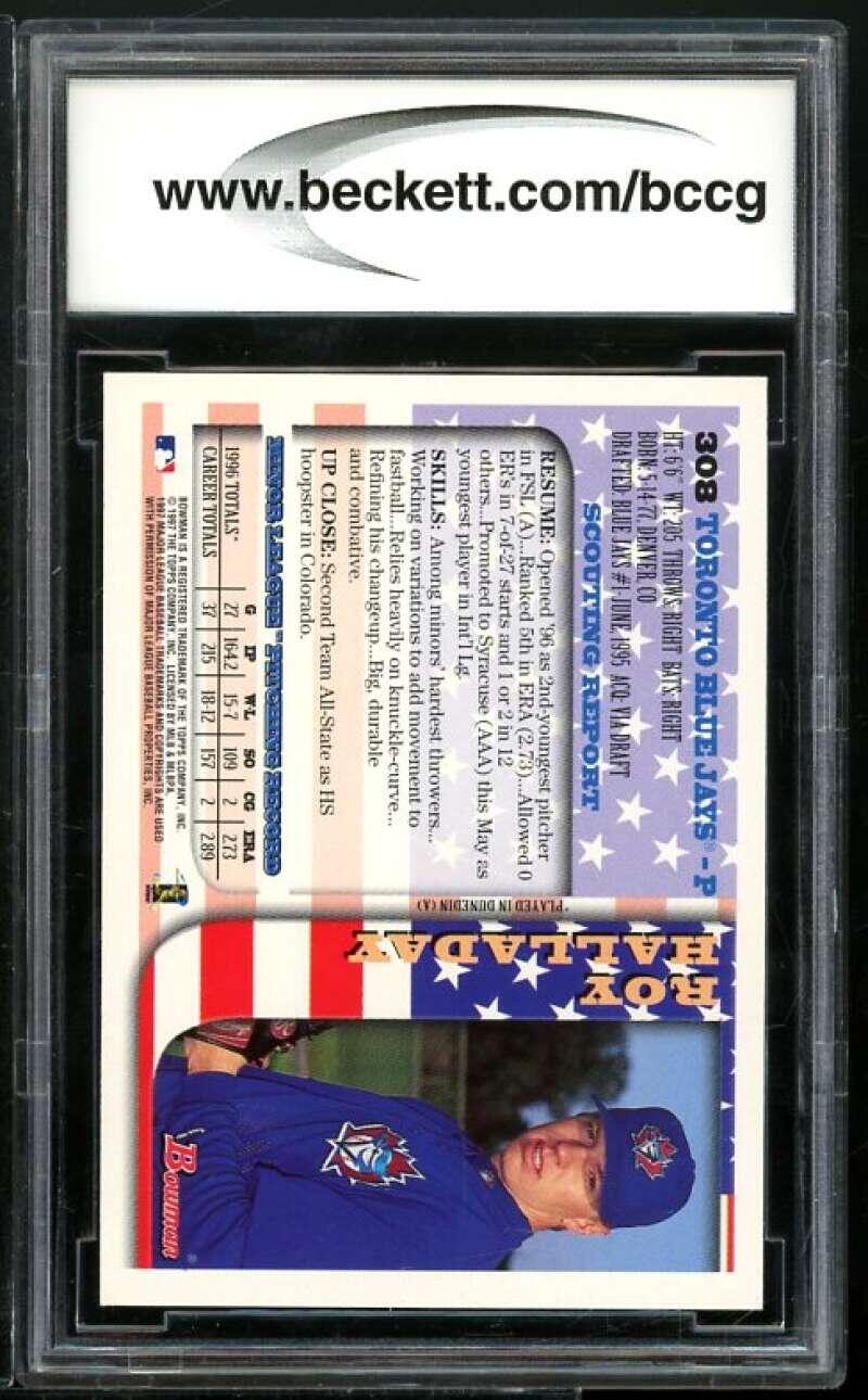1997 Bowman International #308 Roy Halladay Rookie Card BGS BCCG 9 Near Mint+ Image 2