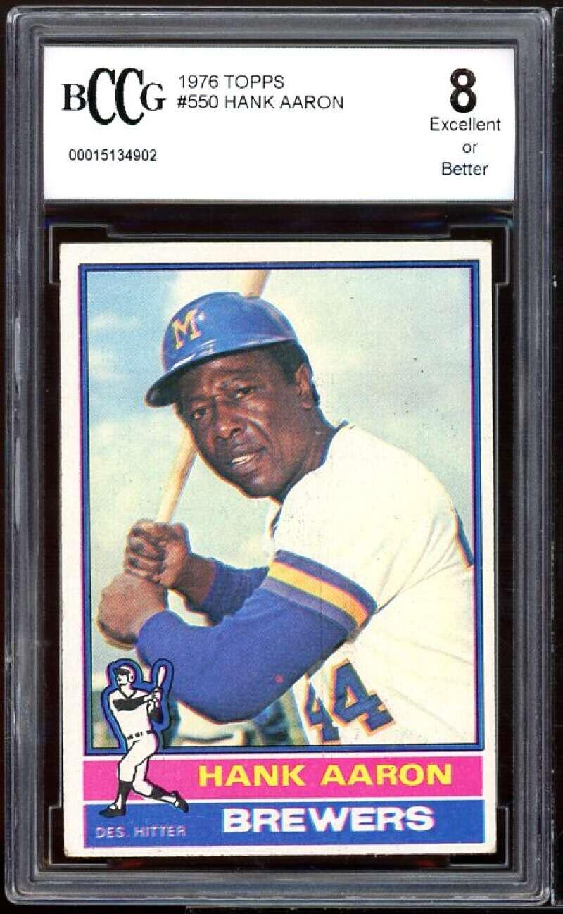 1976 Topps #550 Hank Aaron Card BGS BCCG 8 Excellent+ Image 1