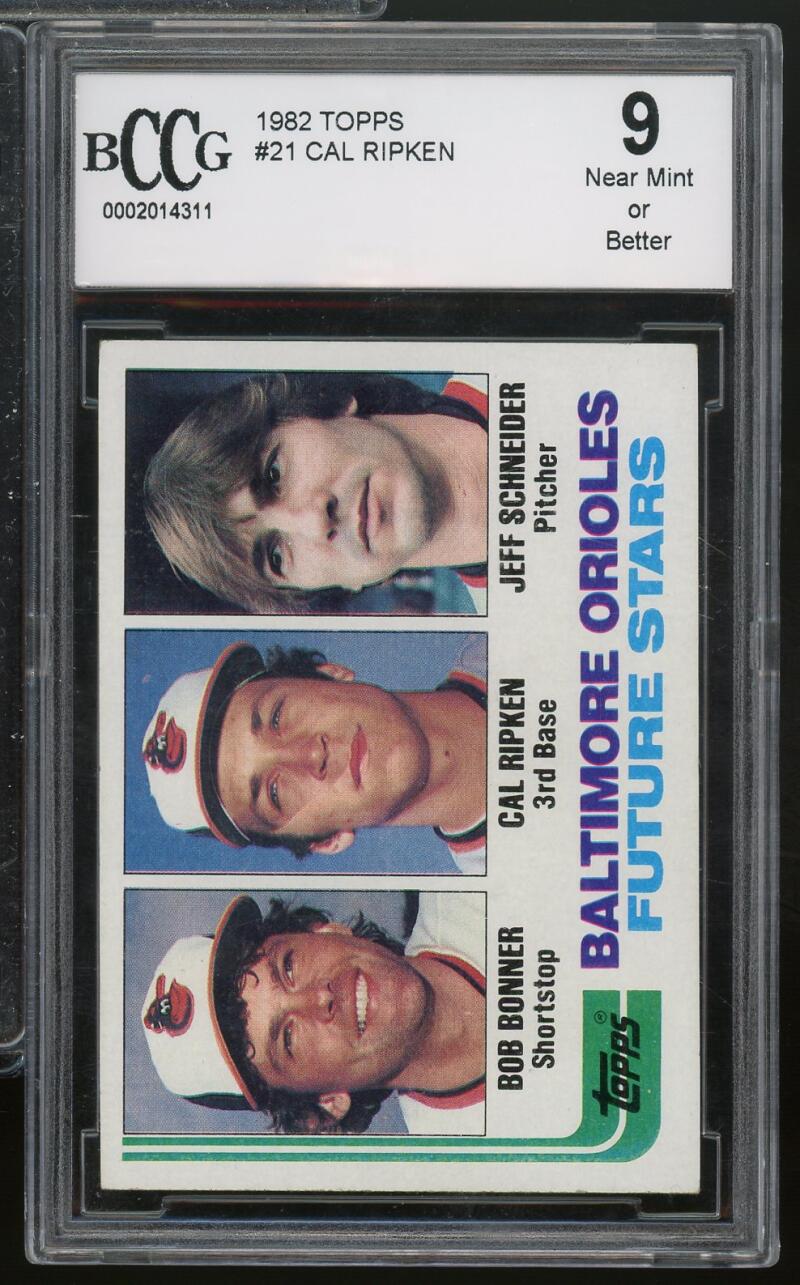 1982 Topps #21 Orioles Cal Ripken Jr Rookie Card BGS BCCG 9 Near Mint+ Image 1