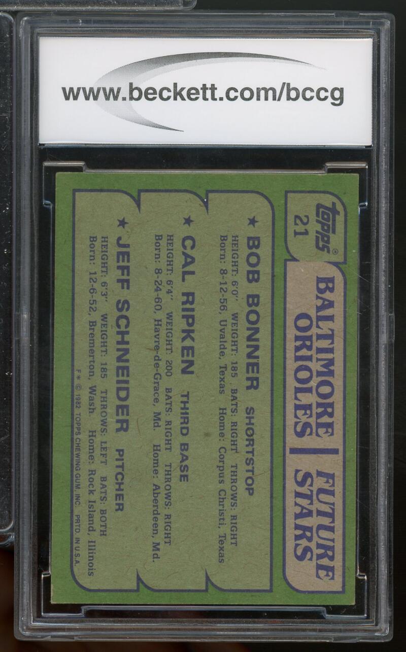 1982 Topps #21 Orioles Cal Ripken Jr Rookie Card BGS BCCG 9 Near Mint+ Image 2
