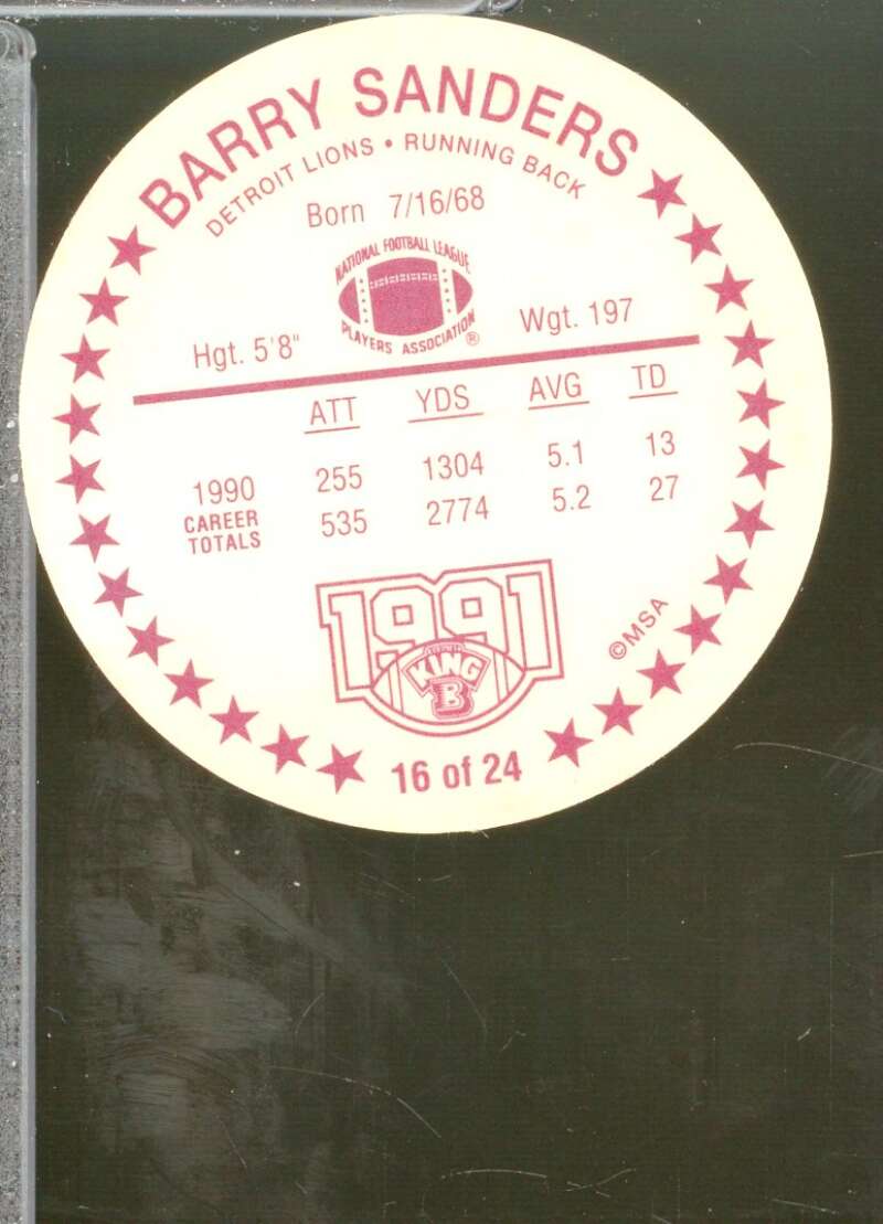 Barry Sanders Card 1991 King B Discs #16  Image 2