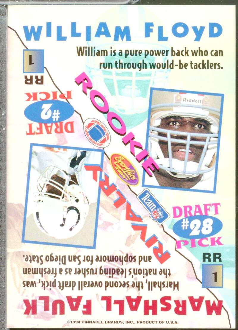 William Floyd / Marshall Faulk Card 1994 Sportflics Rookie Rivalry #RR1  Image 2