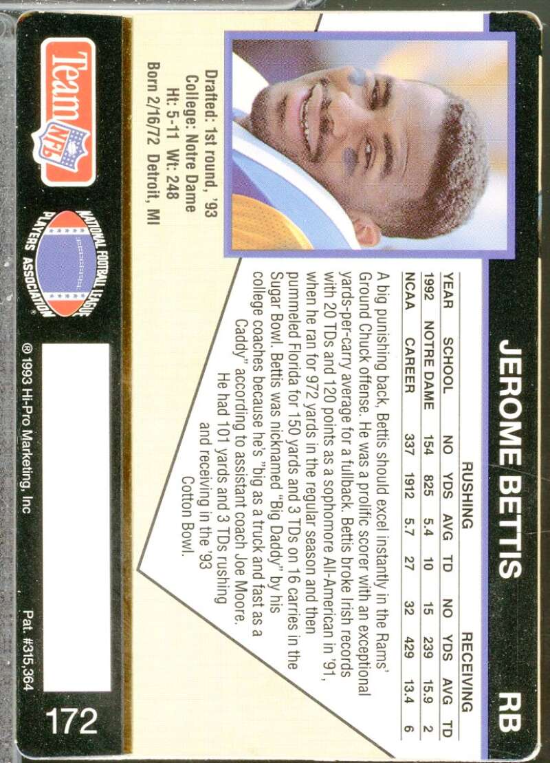Jerome Bettis Rookie Card 1993 Action Packed #172  Image 2