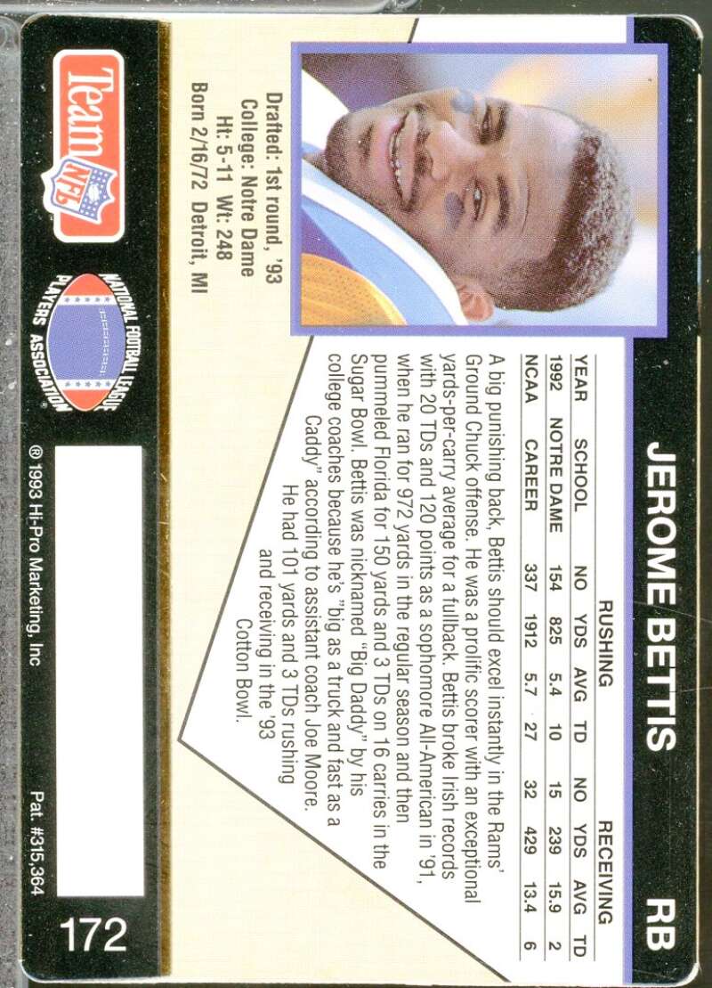 Jerome Bettis Rookie Card 1993 Action Packed #172  Image 2