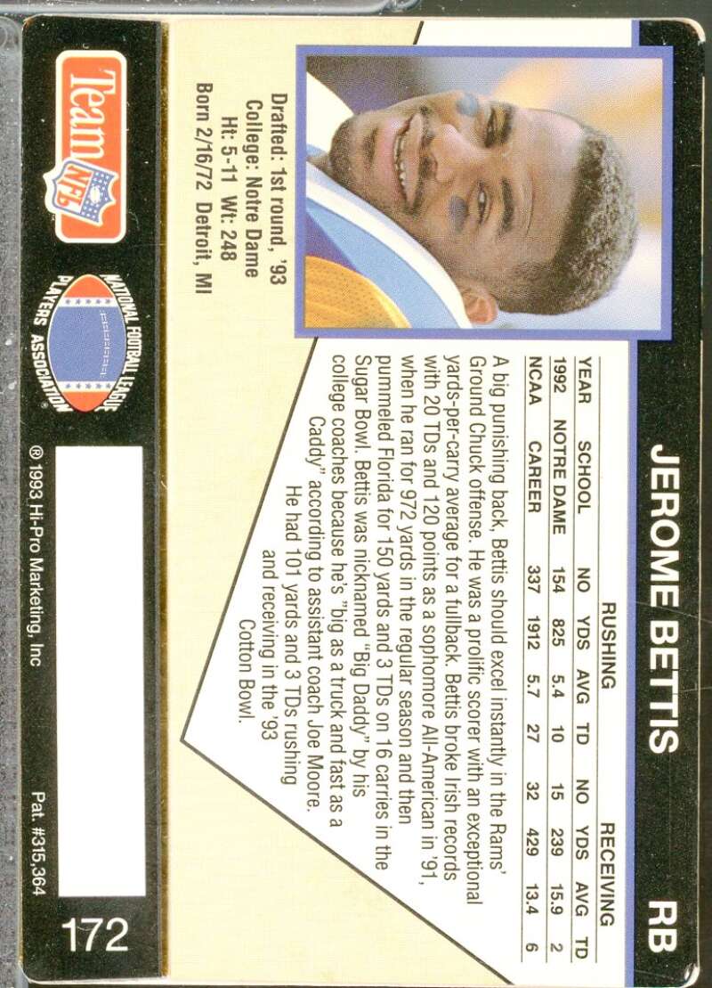 Jerome Bettis Rookie Card 1993 Action Packed #172  Image 2