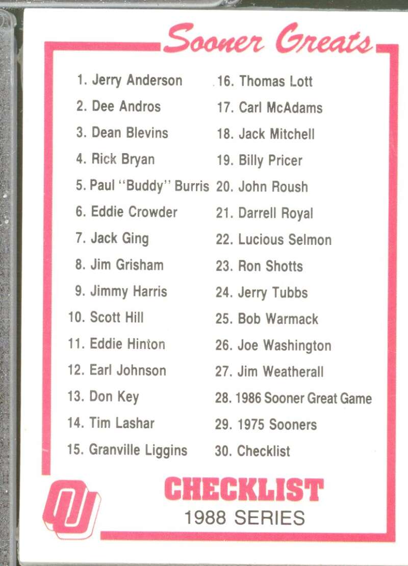 Card Team Set Darrell Royal Card 1988 Sooner Greats #30  Image 2
