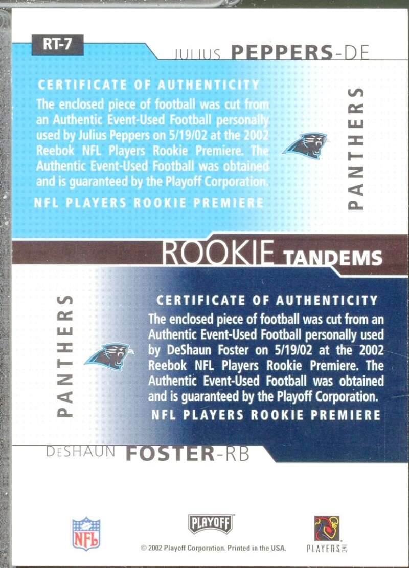 DeShaun Foster/Julius Peppers 2002 Playoff Honors Rookie Tandems/Quads #RT7  Image 2