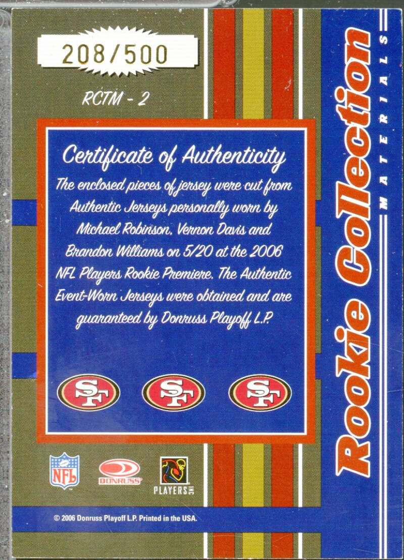 Robinson/Davis/Williams 2006 Donruss Threads Rookie Collection JSY Triple #2  Image 2