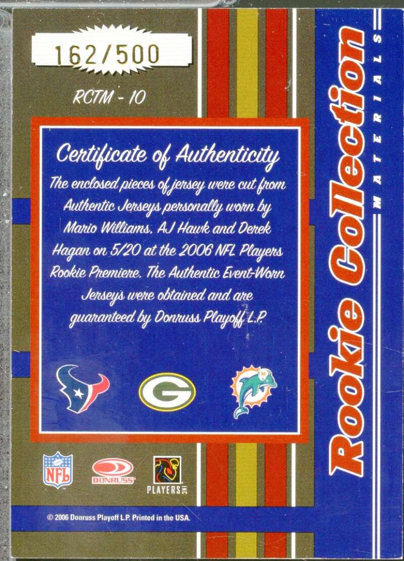 Williams/Hawk/Hagan 2006 Donruss Threads Rookie Collection Materials Triple #10  Image 2