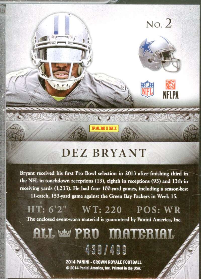 Dez Bryant Card 2014 Crown Royale All Pro Materials #2  Image 2