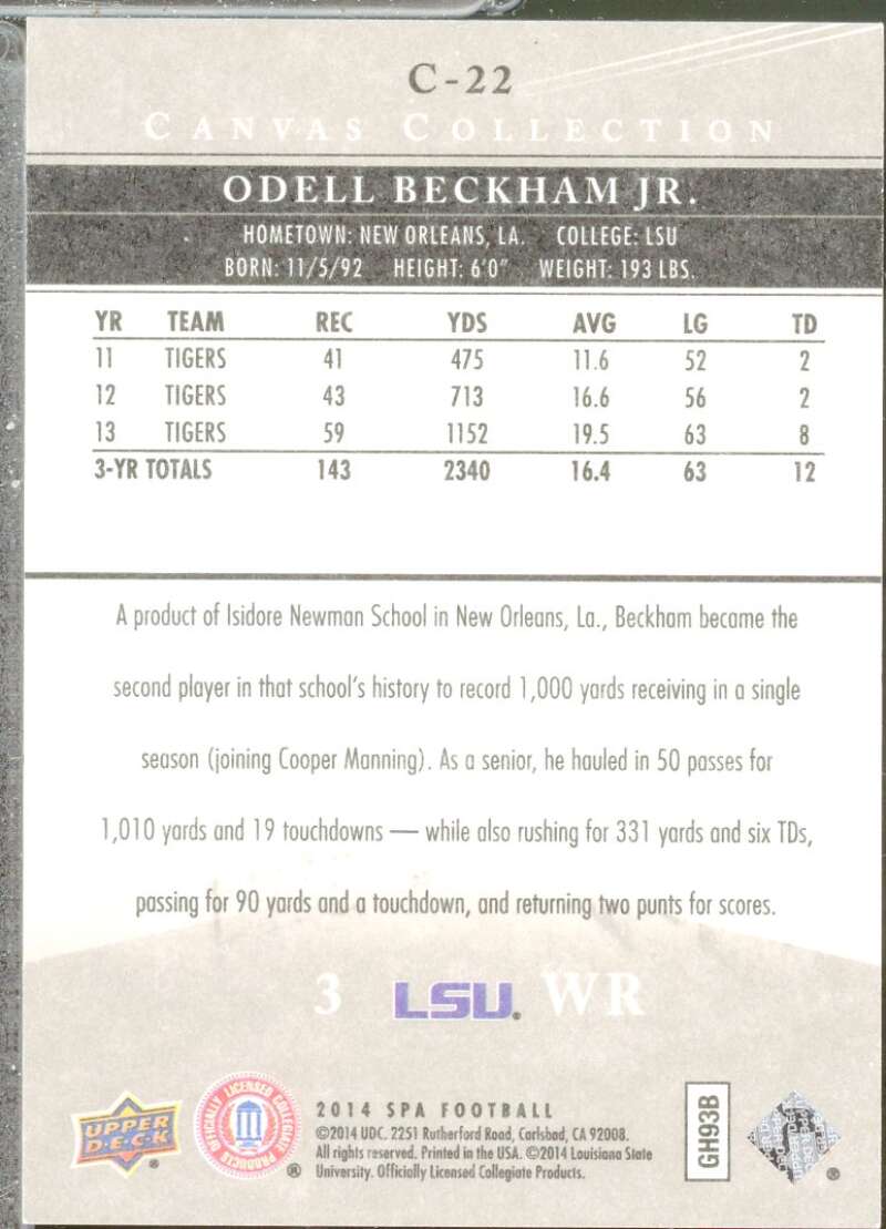 Odell Beckham Jr. Rookie Card 2014 SP Authentic Canvas #C22  Image 2