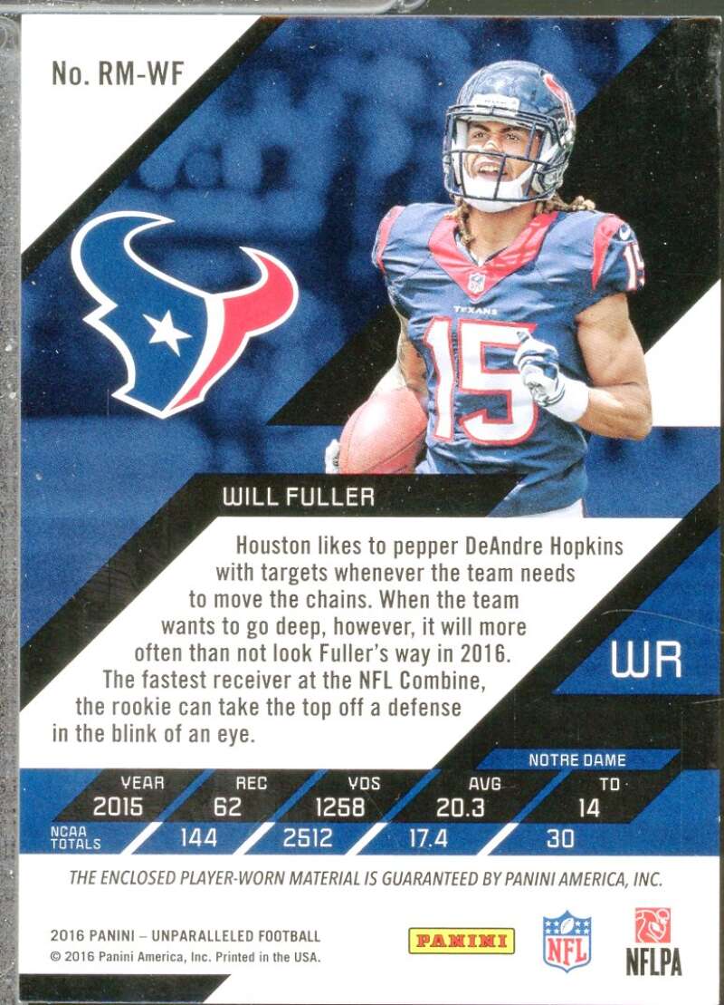 Will Fuller Card 2016 Panini Unparalleled Rookie Jerseys Dual Prime #6  Image 2