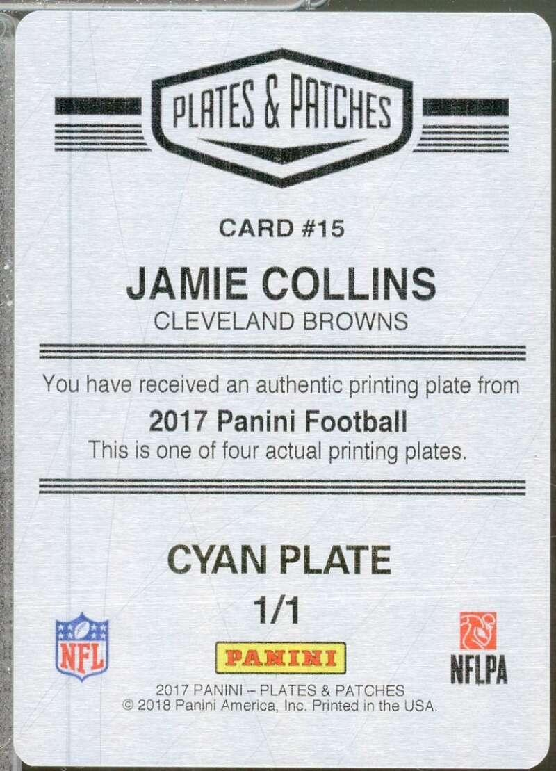 Jamie Collins 2017 Panini Football Plates Patches Printing Plates Cyan (1/1) #15  Image 2