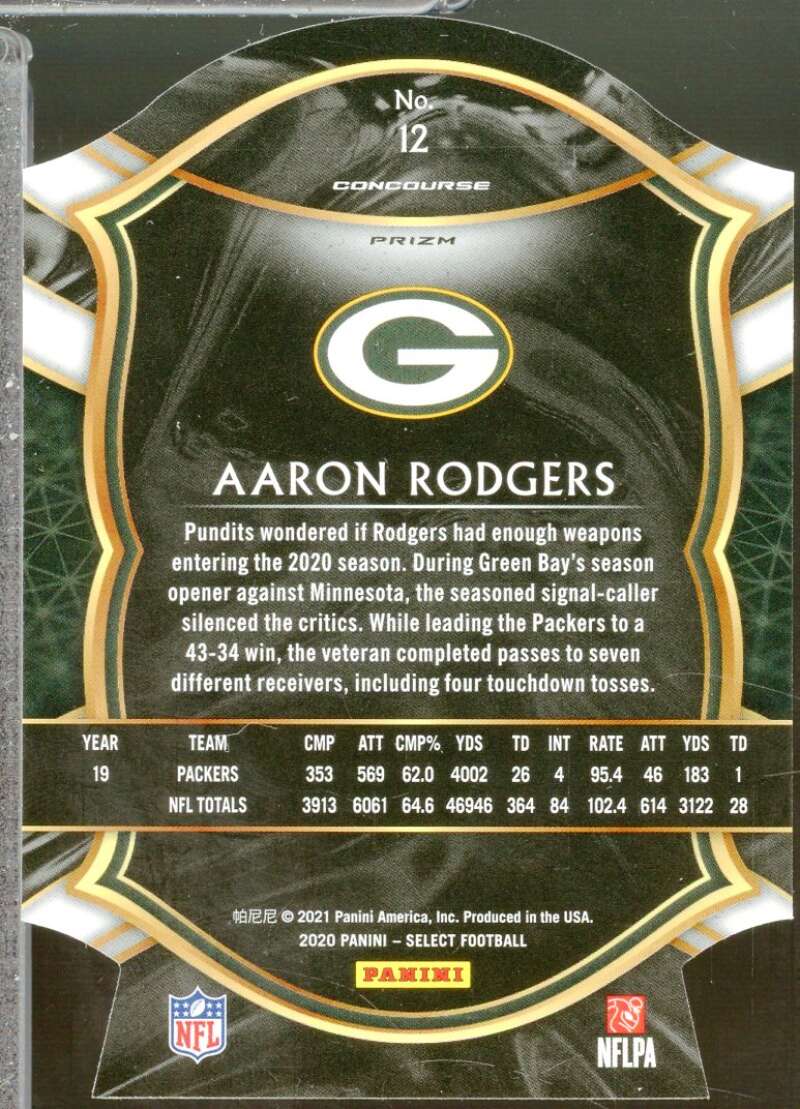 Aaron Rodgers Card 2020 Select Prizm Red Die Cut #12  Image 2