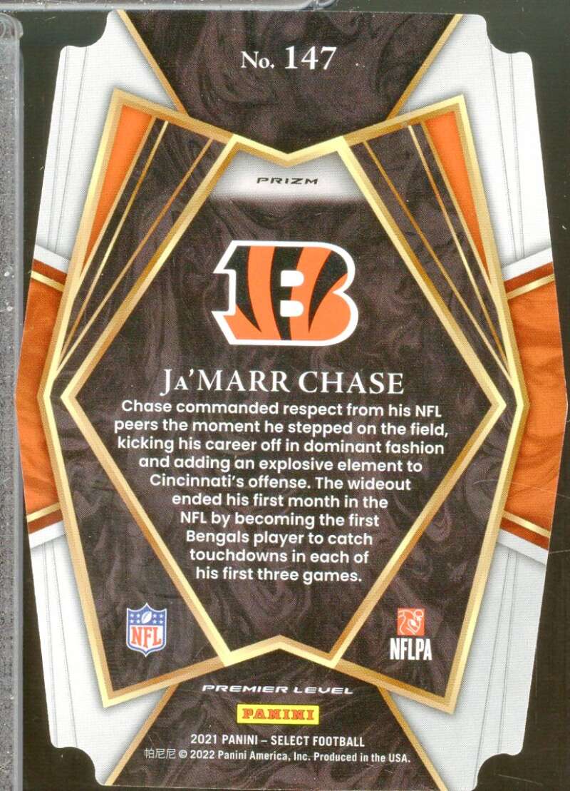 Ja'Marr Chase Rookie Card 2021 Select Prizm Red and Yellow Die Cut #147  Image 2