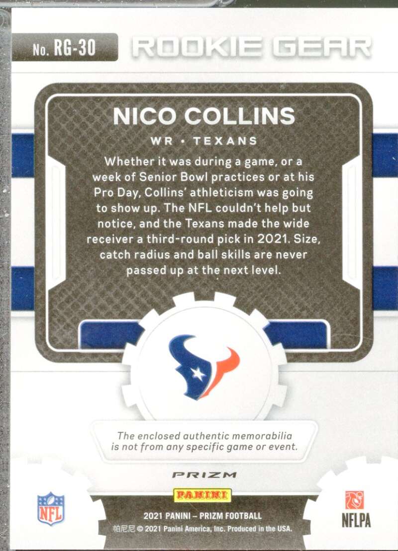 Nico Collins Card 2021 Panini Prizm Rookie Gear Neon Green Pulsar #30  Image 2