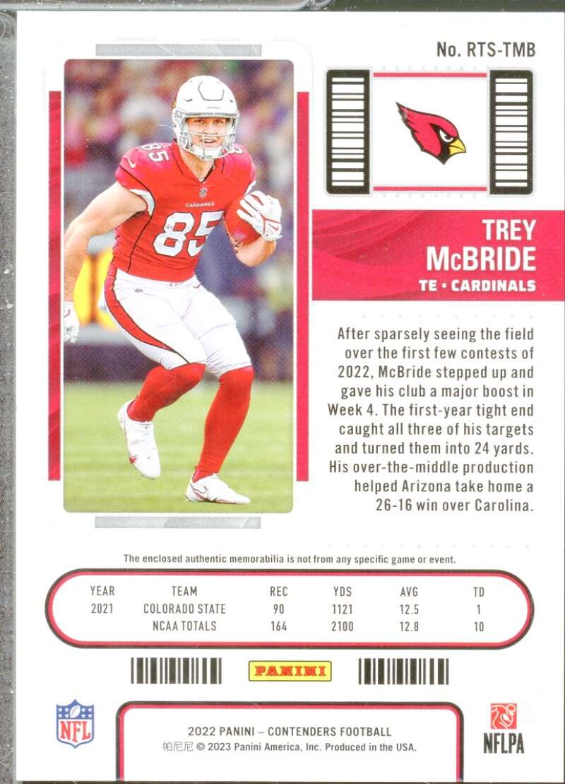 Trey McBride Card 2022 Panini Contenders Rookie Ticket Swatches Variation #36  Image 2