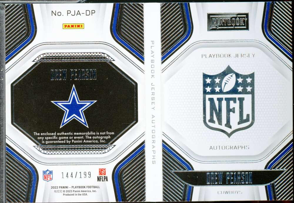 Drew Pearson Card 2022 Panini Playbook Playbook Jersey Autographs #17  Image 1