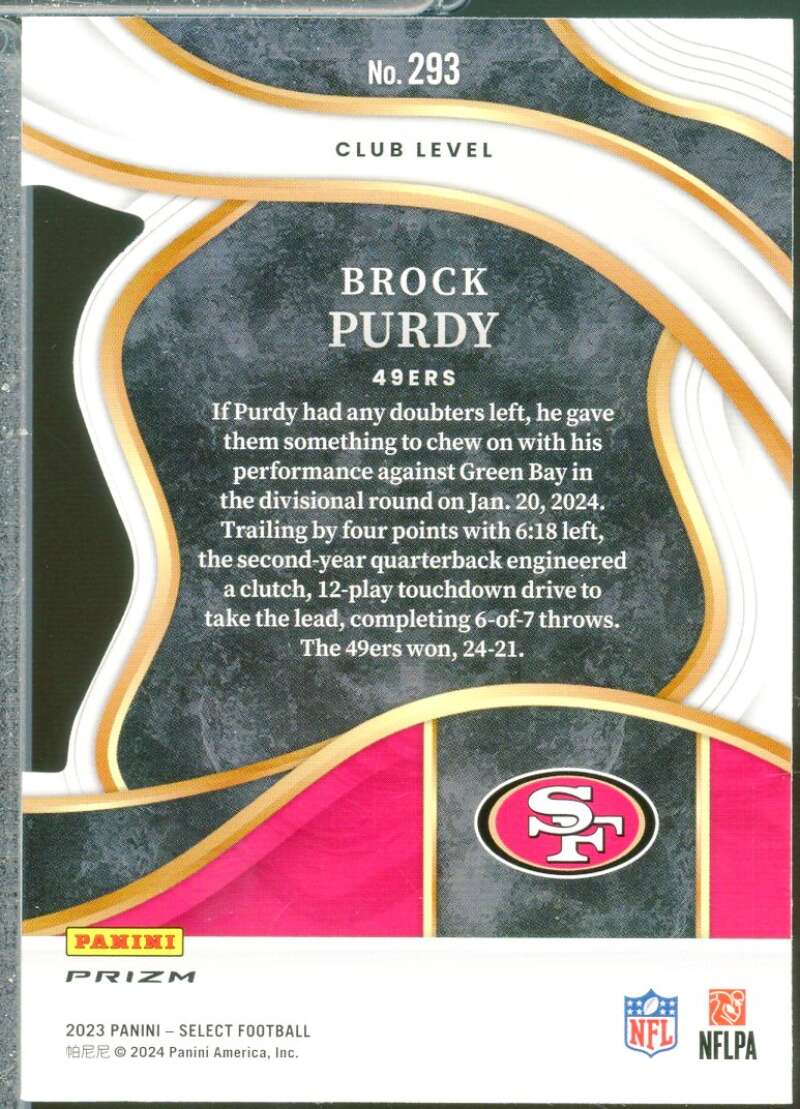 Brock Purdy Card 2023 Select Prizm Green and Yellow Die Cut #293  Image 2