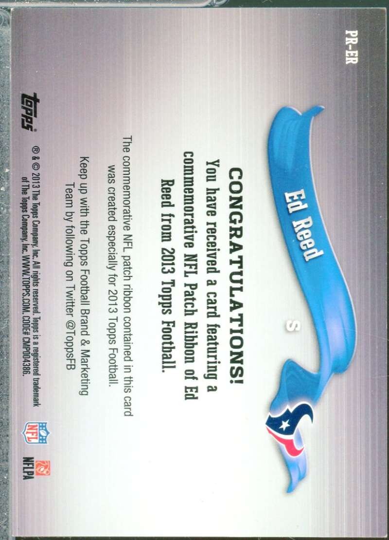 Ed Reed Card 2013 Topps Ribbons Pink Team Logo #PRER  Image 2