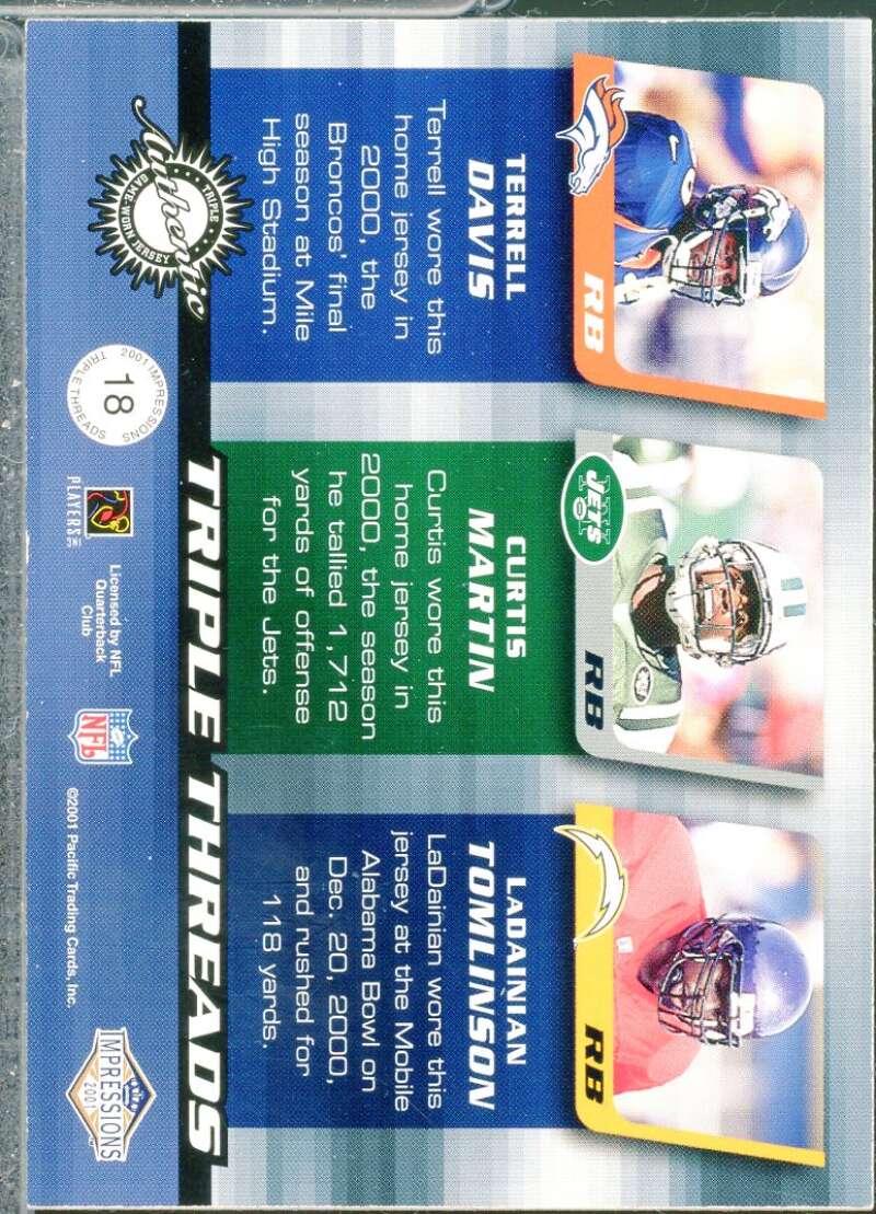 Davis/Martin/Tomlinson Rookie Card 2001 Pacific Impressions Triple Threads #18  Image 2