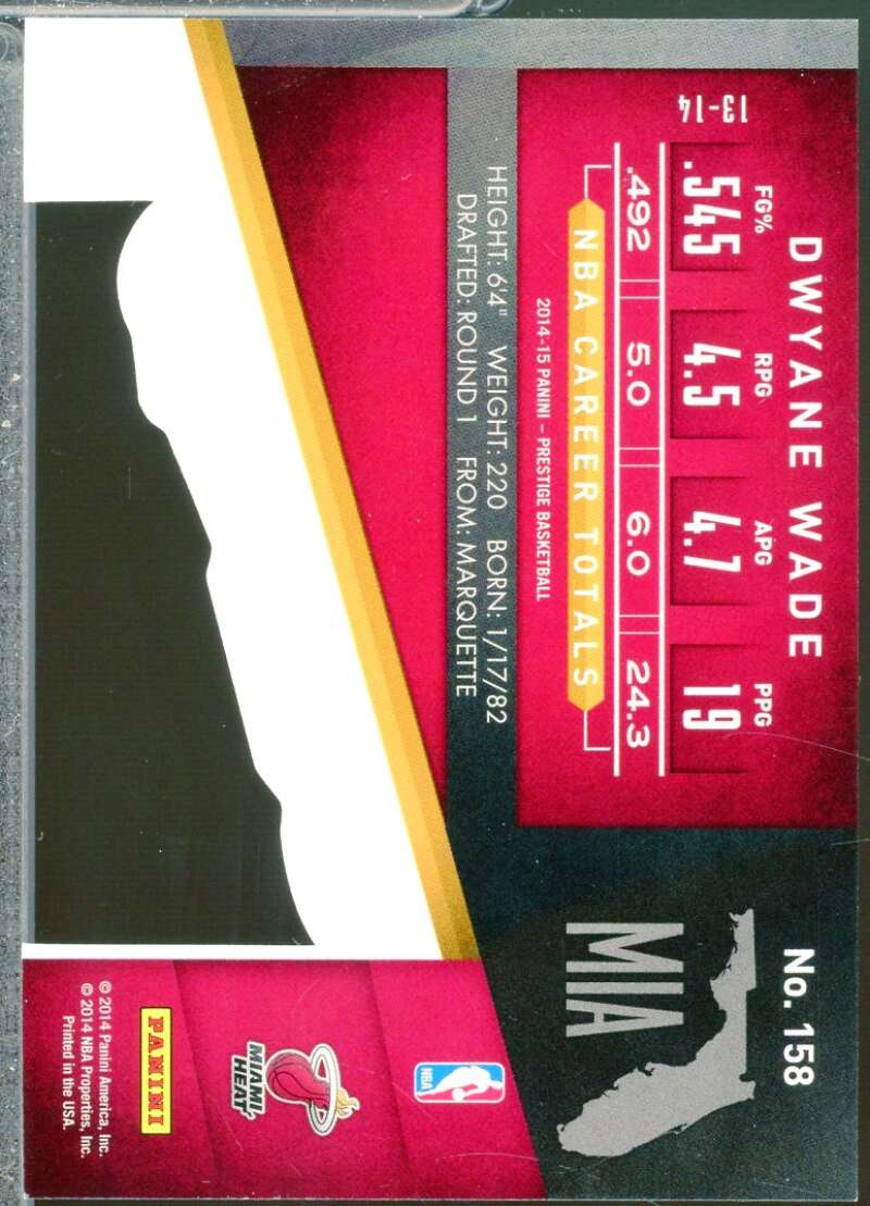 Dwyane Wade Card 2014-15 Prestige Bonus Shots Orange Die Cuts (3/25) #158  Image 2