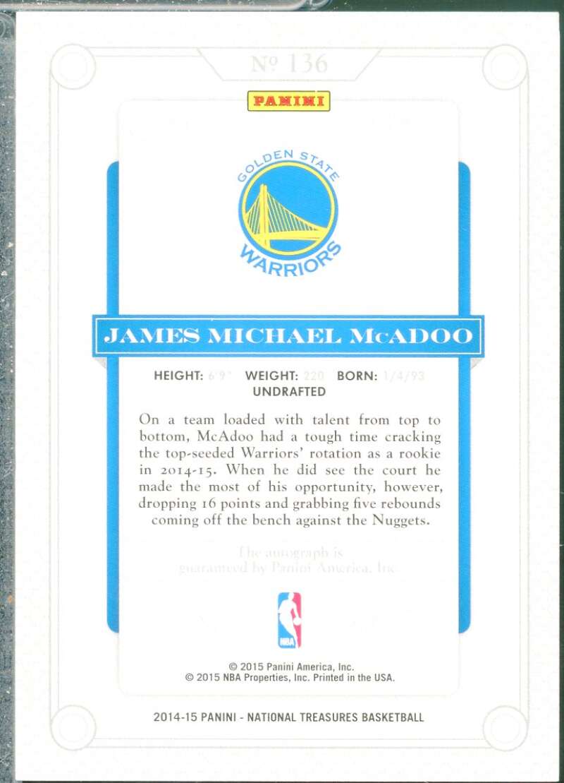 James Michael McAdoo AU Rookie Card 2014-15 Panini National Treasures #136  Image 2