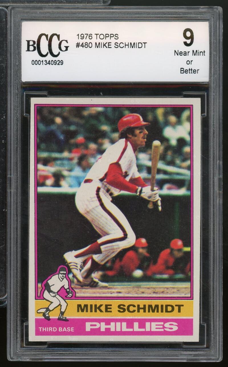 1976 Topps #480 Mike Schmidt Card BGS BCCG 9 Near Mint+ Image 1