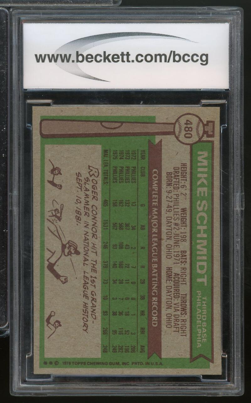 1976 Topps #480 Mike Schmidt Card BGS BCCG 9 Near Mint+ Image 2
