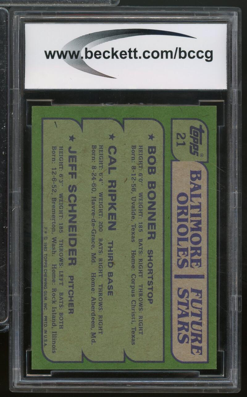1982 Topps #21 Cal Ripken Jr. Rookie Card BGS BCCG 9 Near Mint+ Image 2