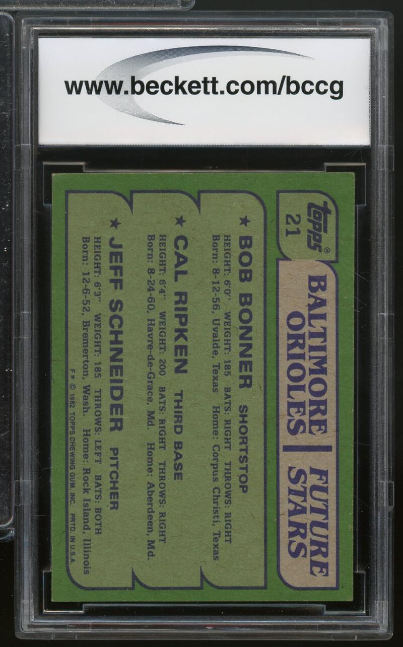 1982 Topps #21 Cal Ripken Rookie Card BGS BCCG 8 Excellent+ Image 2