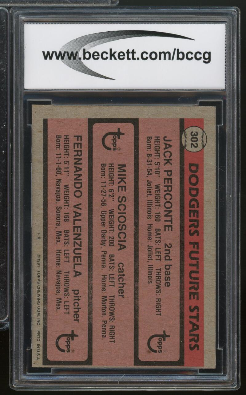 1981 Topps #302 Fernando Valenzuela Rookie Card BGS BCCG 9 Near Mint+ Image 2