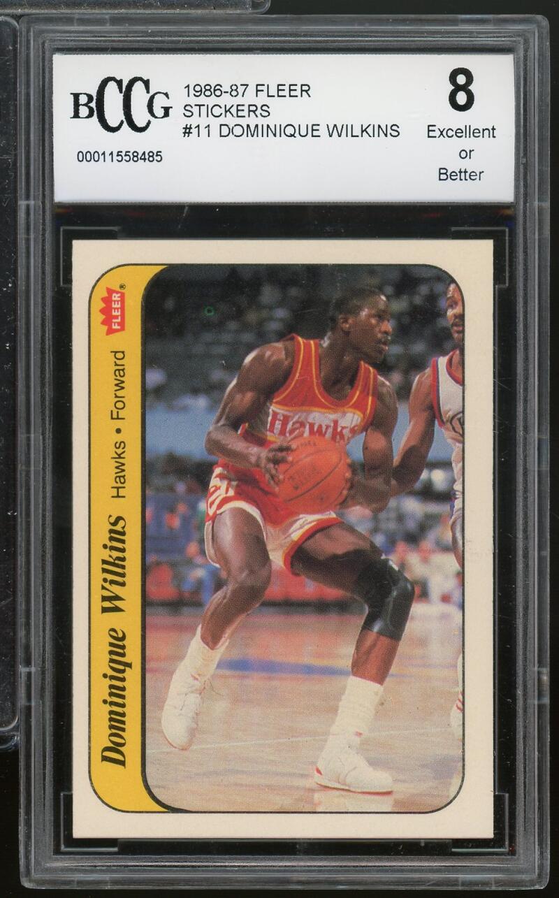 Dominique Wilkins Rookie Card 1986-87 Fleer Stickers #11 Hawks BGS BCCG 8 Image 1