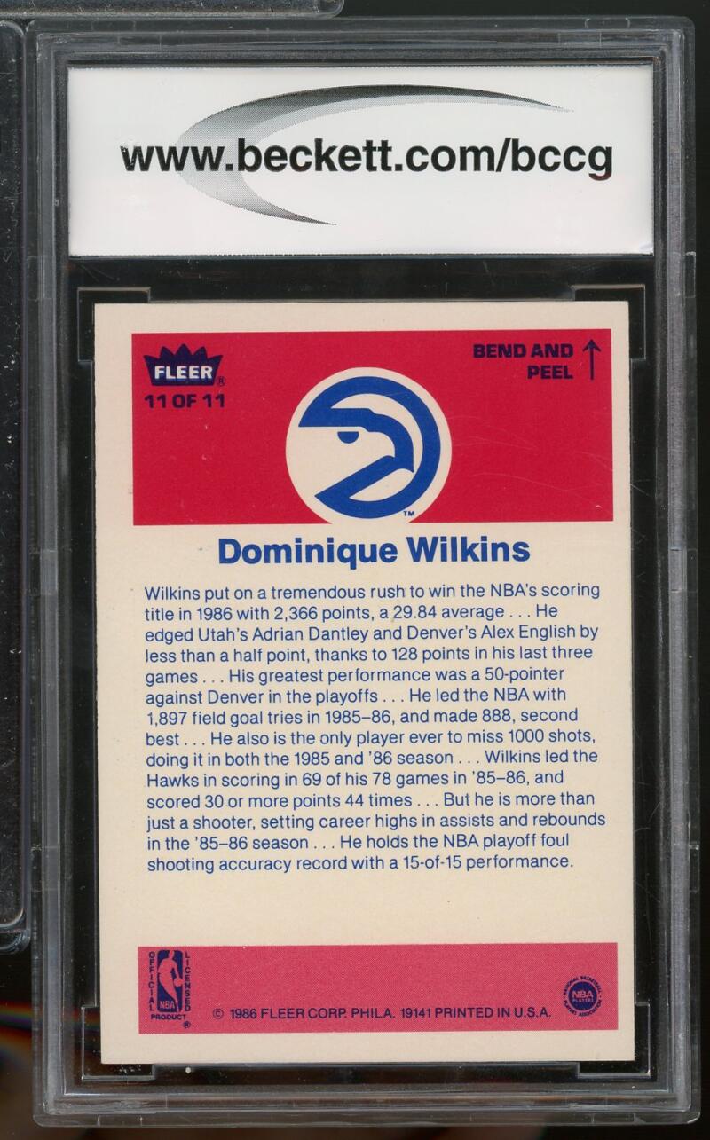 Dominique Wilkins Rookie Card 1986-87 Fleer Stickers #11 Hawks BGS BCCG 8 Image 2