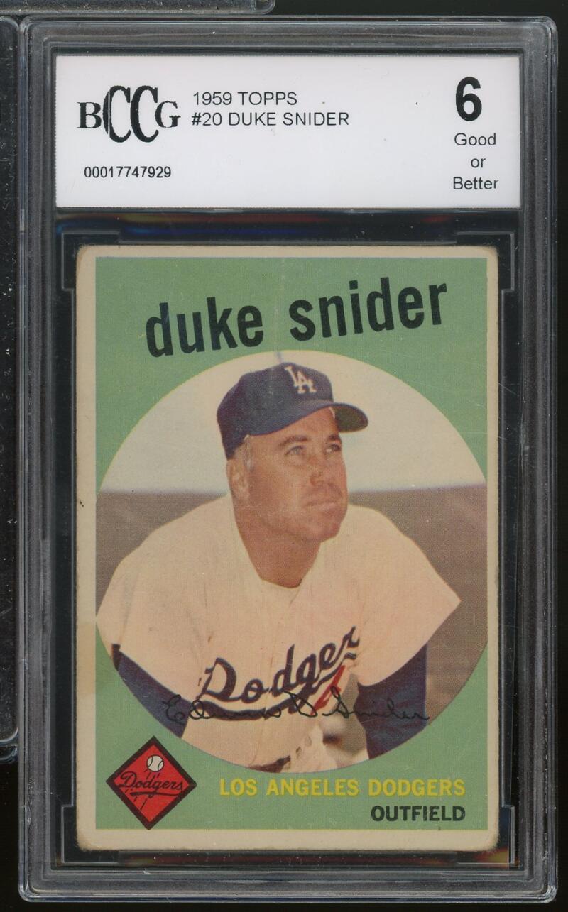 1959 Topps #20 Duke Snider Card BGS BCCG 6 Good+ Image 1