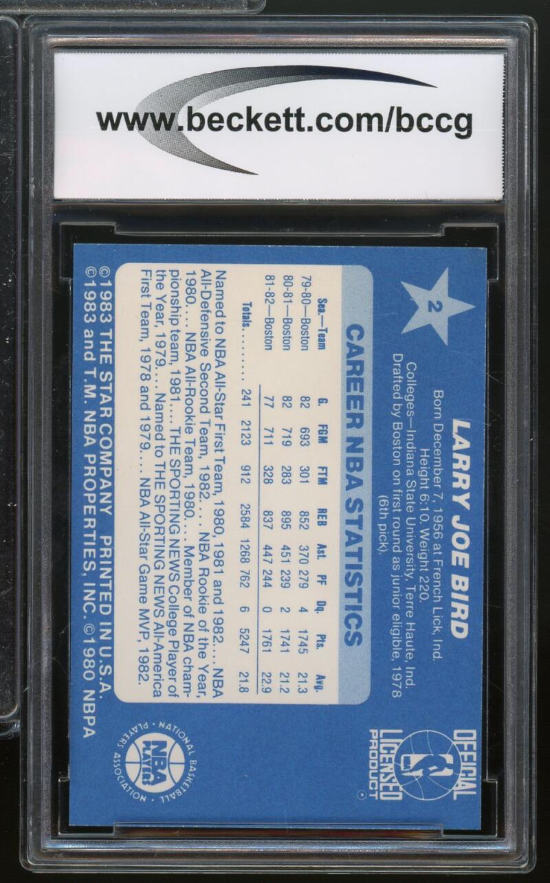 1983 Star All-Star Game #2 Larry Bird Card BGS BCCG 9 Near Mint+ Image 2