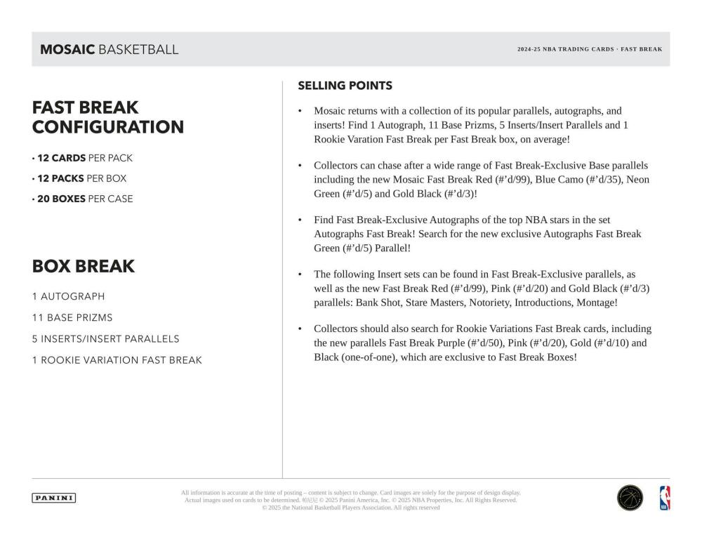 2024-25 Panini Mosaic Basketball Fast Break Box Image 6