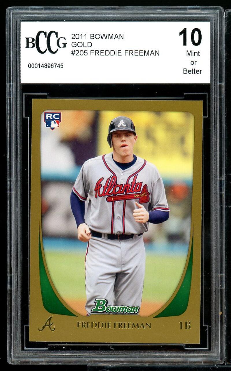 2011 Bowman Gold #205 Freddie Freeman Rookie Card BGS BCCG 10 Mint+ Image 1